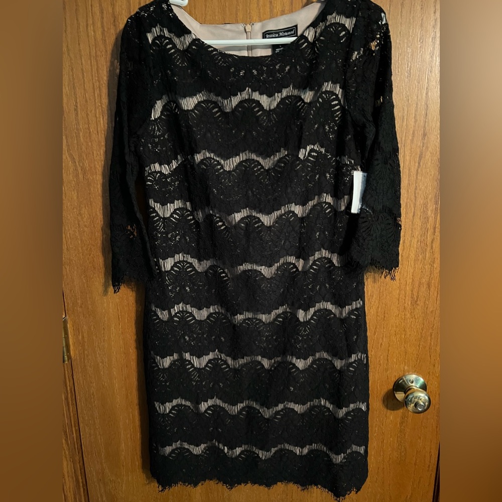 JESSICA HOWARD WOMENS SIZE 6 DRESS NAVY AND TAN LACE NWT